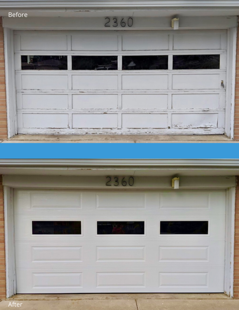 Garage Door repair before and after.