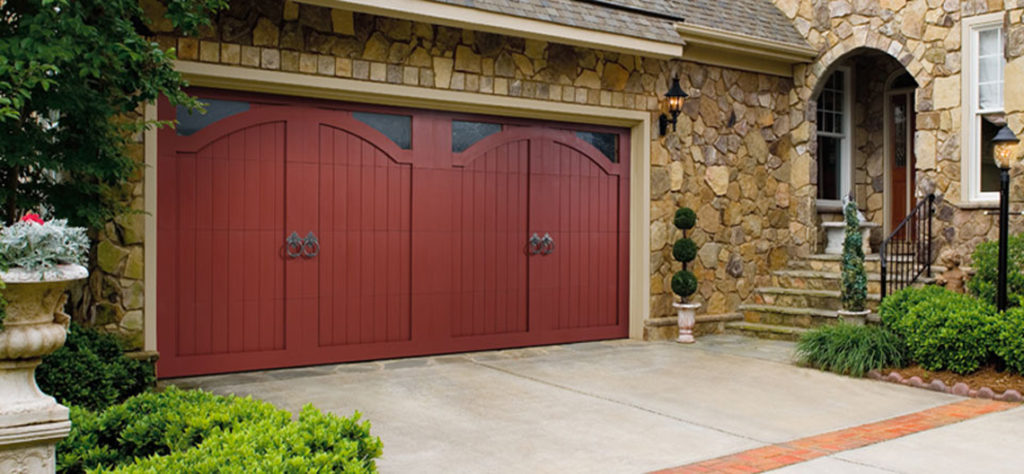 Amarr 2 car garage door in red.